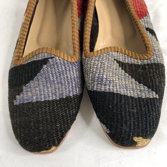 Turkish Kilim Shoes Womens 6 Wool Embroidered Carpet Loafers Indie Boho Art - Picture 2 of 16